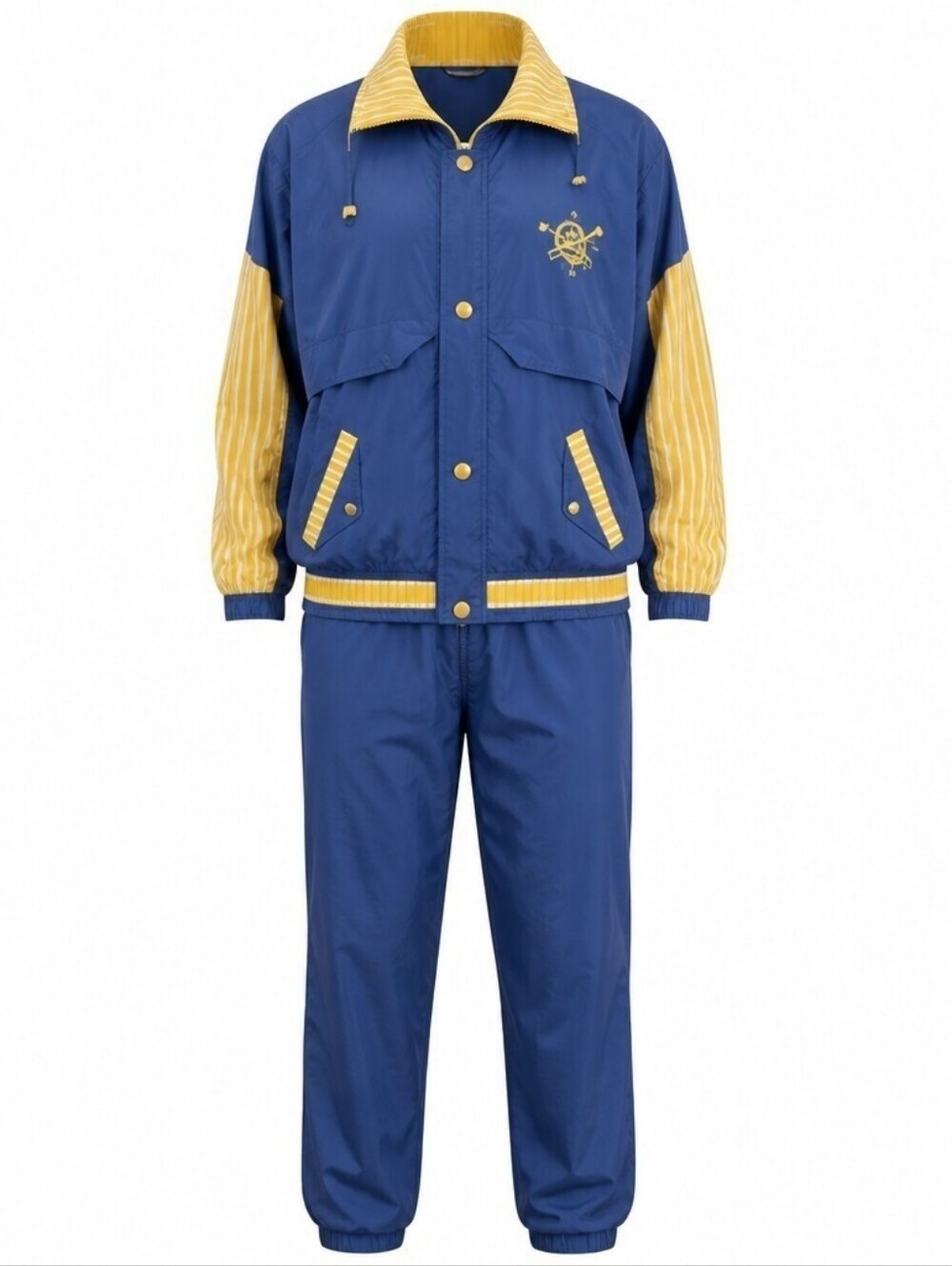 Vintage Mureli 2 Pcs 100% Silk Pant & Jacket Women's Size XL Blue White Yellow